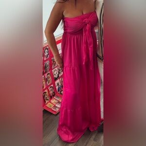 Pink strapless flowy dress